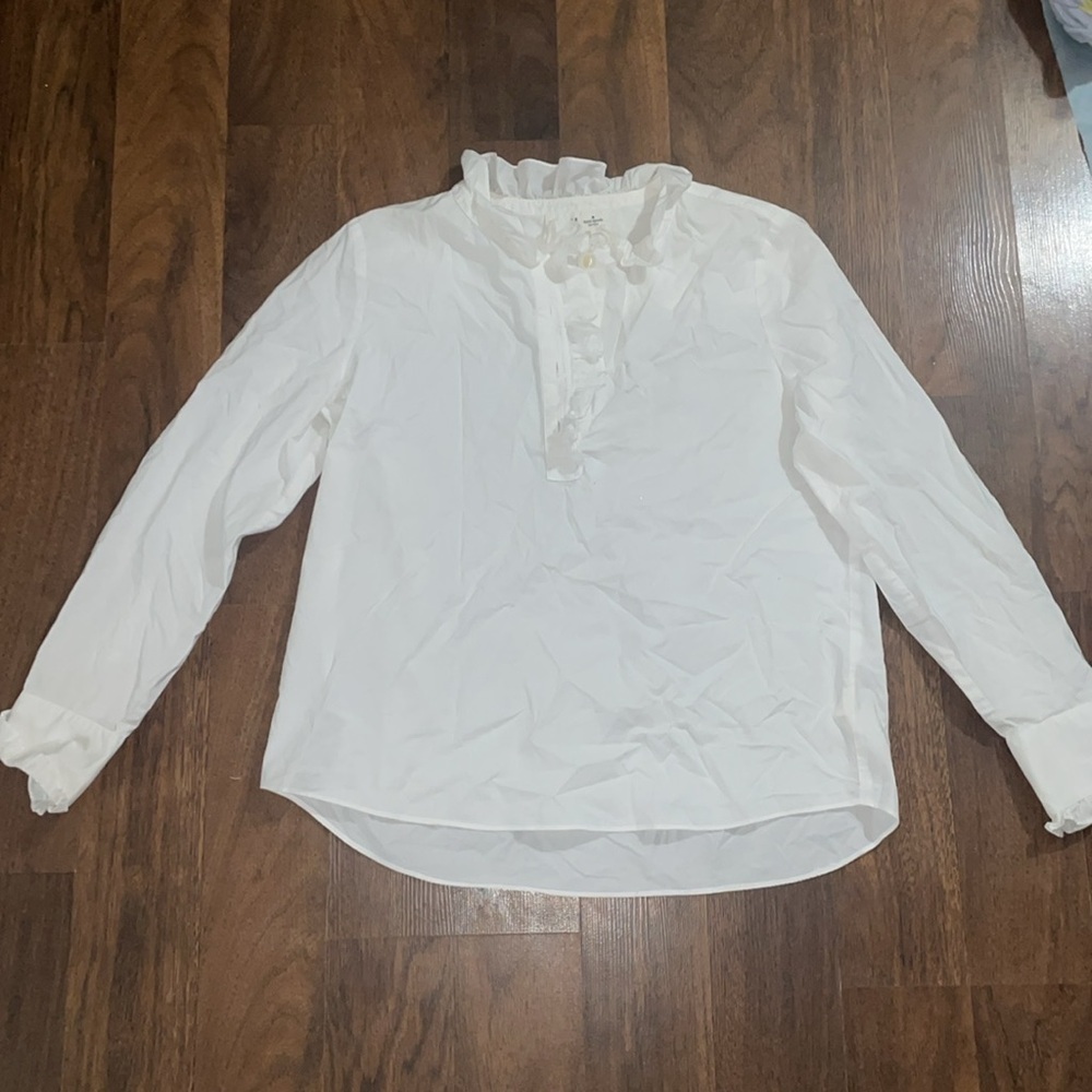 Kate Spade Ruffle Neck Poplin Shirt In Fresh White small - NWOT - Picture 2 of 6
